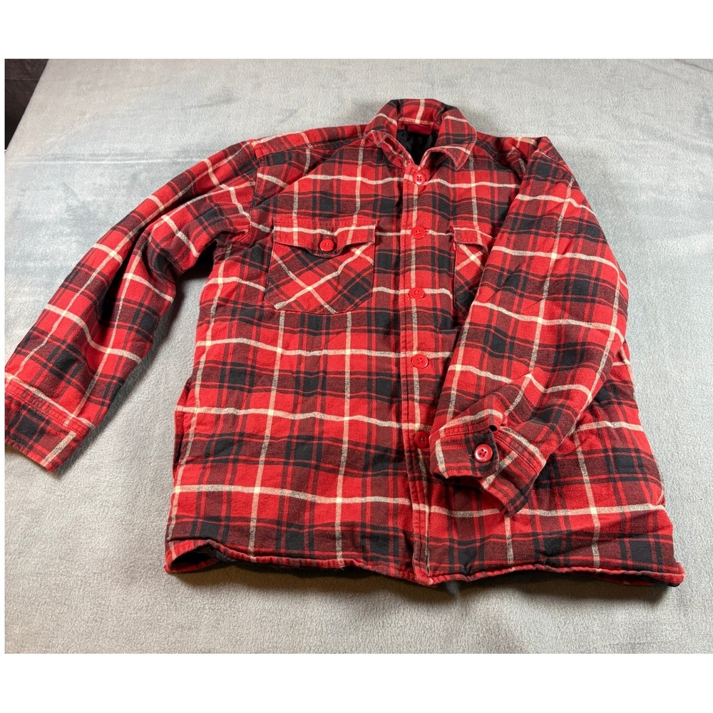 Levis Red Tab Men Medium Quilted Flannel Shirt Jacket Red Black Plaid 61020-7001